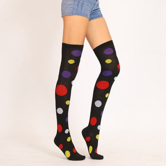 Nvzi -b 1 Pair Thigh High Socks for Women Girls Novelty Halloween Long Socks Funny Cute Colorful Over the Knee High Socks,Black
