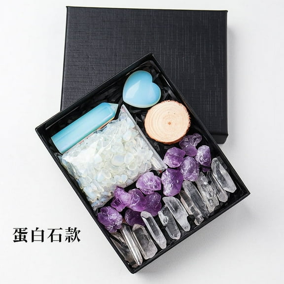 Nvzi -b 1 piece white opal natural crystal raw stone crystal hexagonal prism crystal crushed stone set box natural crystal stone heart-shaped mineral logo decoration ornament