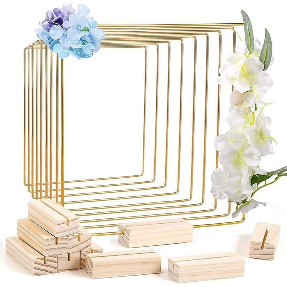 Nvzi -b 10 piece square metal floral hoop center piece with vertical flower wreath desktop lace metal ring, used for crafts, weddings, Christmas, birthday decoration (gold)