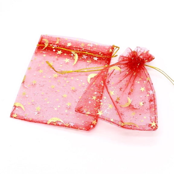 Nvzi -b 100PCS Christmas Organza Bags 5.11X7.08 Star Moon Drawstring Gift Bags Mesh Bags for Wedding Party Favor Candy Bags(Red)
