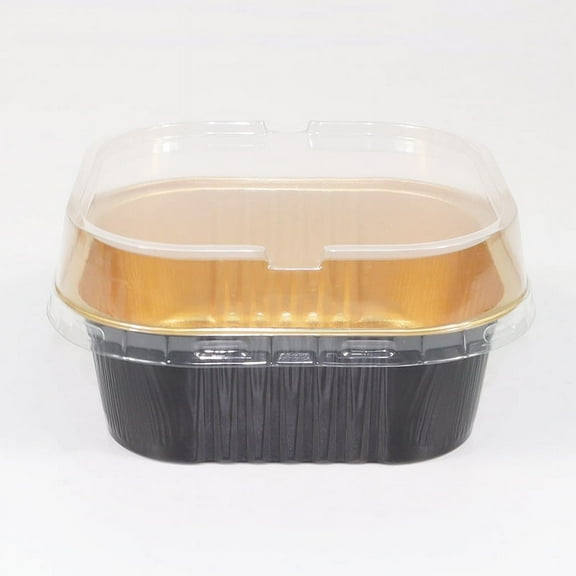 Nvzi -b 100pcs Mini Aluminum Foil Cupcake Baking Cups with Lids Disposable Mini Cake Containers Flan Molds for Pudding, Souffle, Party, Wedding (Black Gold)
