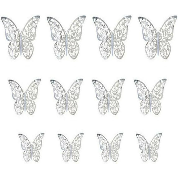 Nvzi -b 12pcs Butterfly Wall Sticker Room Decoration Sticker Wall Home Decoration Butterfly Sticker(Silver)