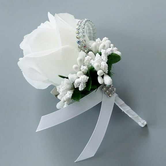Nvzi -b 1pc Groomsman Corsage Groom Silk Rose Flower Wedding Dress Corsage Accessories Pin Brooch Decoration - (White)
