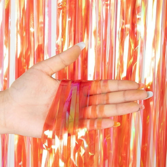 Nvzi -b 2 Pack Photo Booth Backdrop Foil Transparent Rainbow Film Curtain Tinsel Backdrop Environmental Background for Birthday Party, Wedding, Graduation, Christmas DecorationsOrange