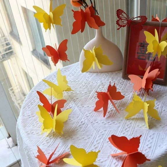 Nvzi -b 2 Pieces 3D Paper Butterfly Banner Hanging Decorative Garland for Wedding, Baby Shower, Birthday and Theme Decor, 118 Inches Long,YelloeOrange