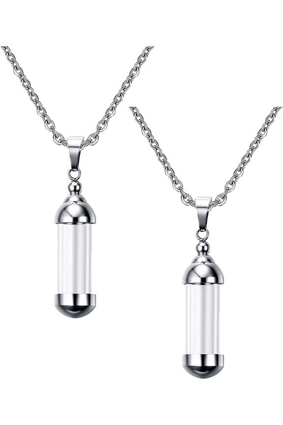 2 Pieces Stainless Steel Tube Glass Wish Bottle Urn Vial Charms Pendant Necklace Jewelry Gift
