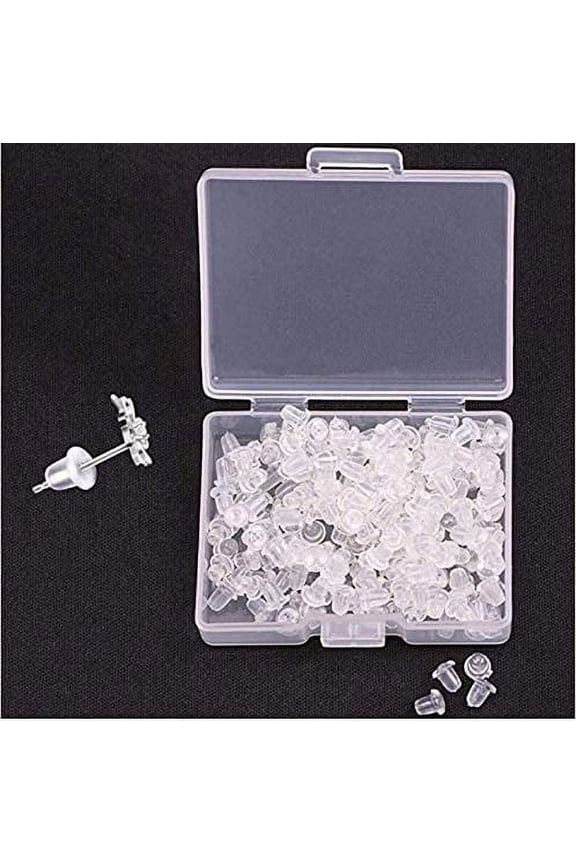 200PCS/100Pairs Earring Backings Soft Clear Ear Safety Back Pads Backstops Bullet Clutch Stopper Replacement with Handy Case for Fish Hook Earring Studs Hoops - Diameter 4mm