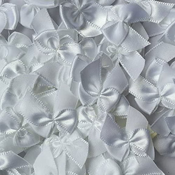 Nvzi -b 200pcs Mini Satin Ribbon Bows Flowers 1" x3/4" Appliques DIY Craft White Color