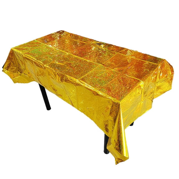 Nvzi -b 3 Pack Iridescence Plastic Tablecloths Shiny Disposable Laser Rectangle Table Covers Foil Metallic Tablecloth Iridescent Party Decorations Birthday Wedding Christmas 54"x108"Golden B