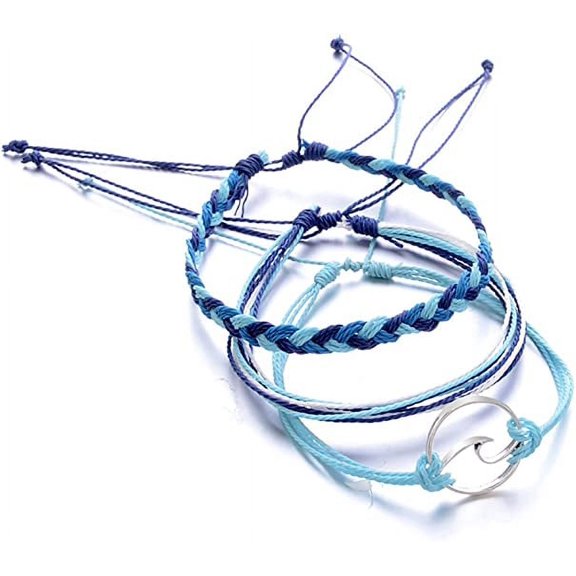 Nvzi -b 3Pcs/Set Women Anklets, Multi-Layer Rope Boho Handmade Wave Ankle Bracelet Summer Beach Sea Jewelry Gift Blue