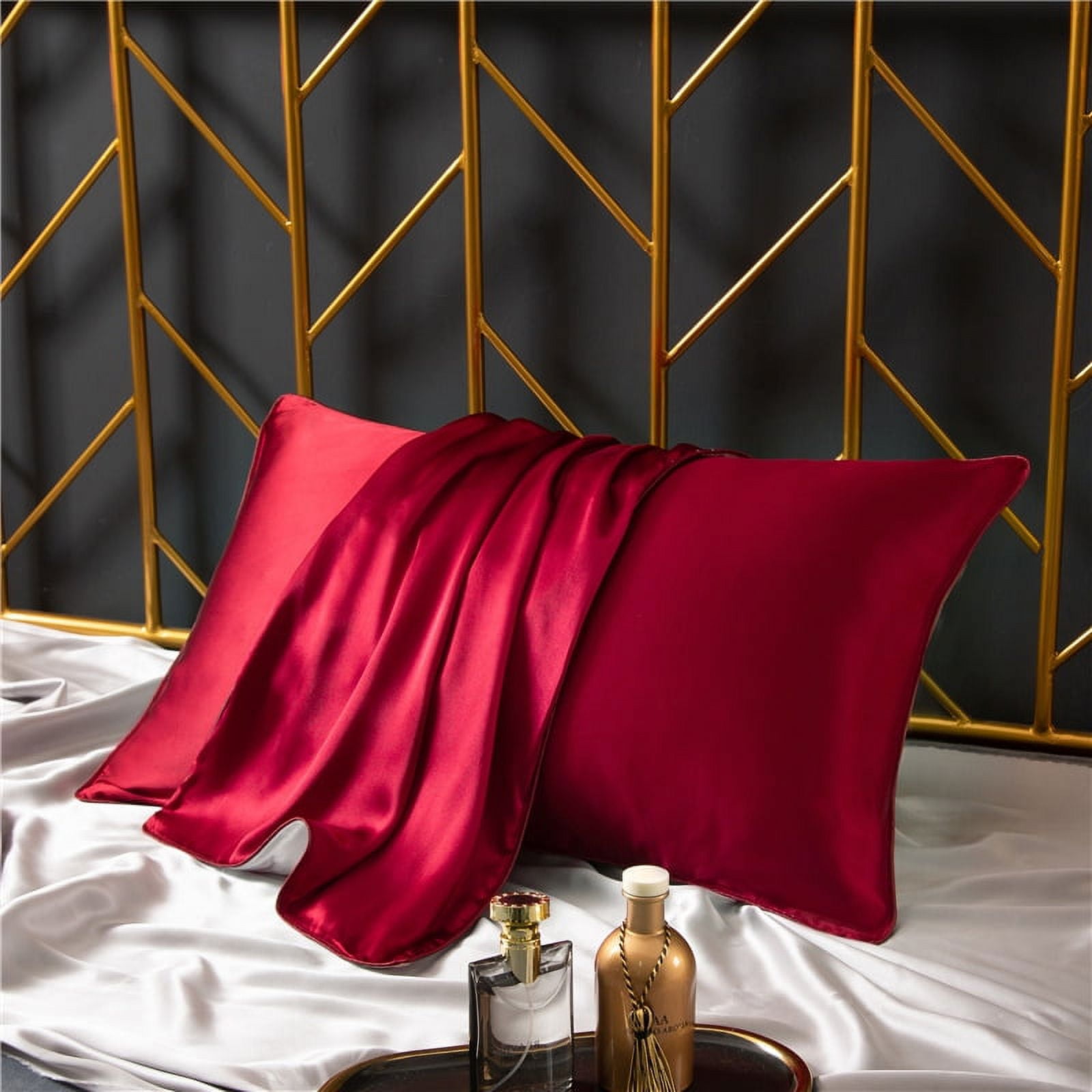 Nvzi -b 3Pcs Silk pillowcase 100% mulberry silk pillowcase Soft and skin-friendly, silky touch pillowcase, giving the skin a luxurious hug 18.9x29.13inch(red）