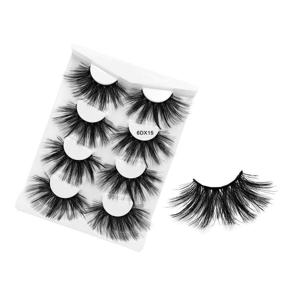 Nvzi -b 4 Pairs Wispy Mink Lashes Fluffy Eye Lashes Natural Look 6D Volume Fake Eyelashes，6DX15