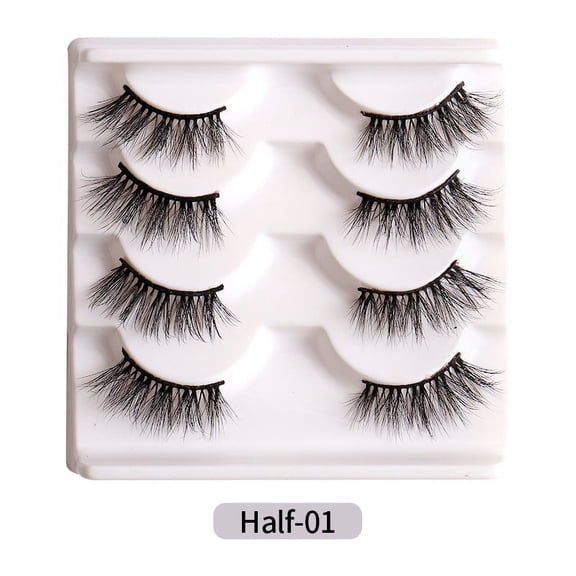 Nvzi -b 4 Pairs Wispy Mink Lashes Fluffy Eye Lashes Natural Look Volume Fake EyelashesHalf-01