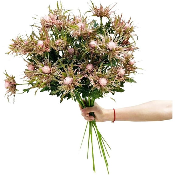 Nvzi -b 5 Branch Pink Artificial Thistle Flowers Bouquet, Silk Fake Flower Plants for Home Decor, Garden Wedding, Office, Prom Party Decor