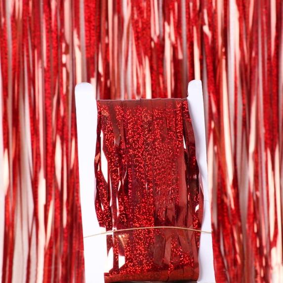 Nvzi -b 5 Pack 3.28x8.2 Feet Silver Foil Fringe Backdrop Curtains, Tinsel Streamers Birthday Party Decorations, Fringe Backdrop for Graduation, Disco Party,Red