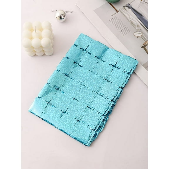Nvzi -b 5 Pack Light Blue Small Squares Foil Curtain Backdrop, 3.28Ft x 8.2Ft Metallic Tinsel Foil Fringe Streamer Curtains for Photo Booth Props Decor Party Supplies