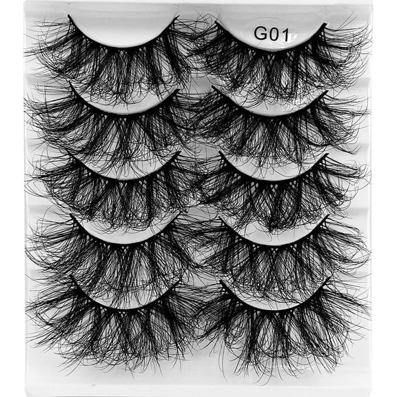 Nvzi -b 5 Pairs Wispy Mink Lashes Fluffy Eye Lashes Natural Look 8D Volume 26mm Fake EyelashesG01