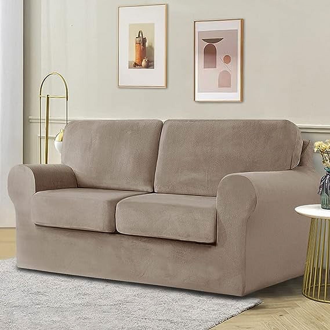Nvzi -b 5 Pieces Stretch Armchair Sofa Cover for 2 Seater Couch Soft Washable Sofa Slipcover with Individual Backrest and Cushion Covers for Kids Cats Dogs (Greyish Brown,2 Seat)