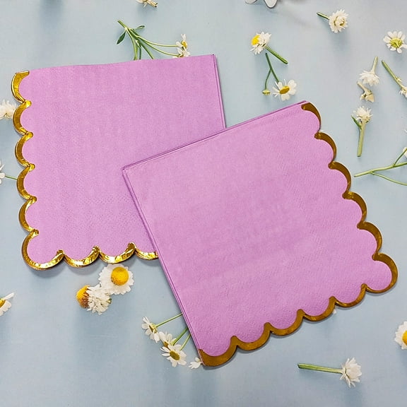 Nvzi -b 50pcs Pink Napkins with Gold Foil Accents 5 x 5 inch Beverage Disposable Napkin Party Decoration Wedding Bridal and Baby Shower Dinner Lunch Supplies (Purple)