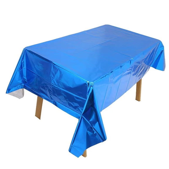 Nvzi -b Aluminum Foil Tablecloth, 10pcs 53.93 x 72.04 Inch Rectangle Tablecloth, Metallic Table Cover, Waterproof Table Cloth for Birthday, Wedding, Party(Blue)