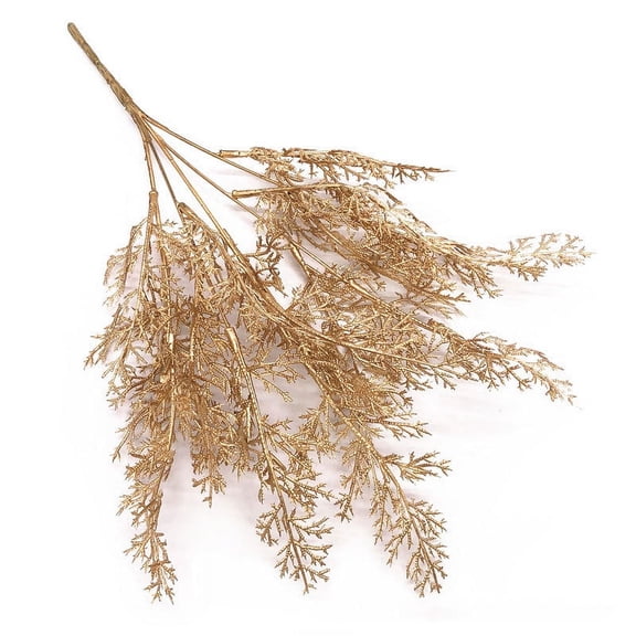 Nvzi -b Artificial Plants, Artificial Leaves Simulate Shrubs Garden Wedding Festival Decoration Table Flower Pot Fillers - Set of 2 (Golden Pine Needles)