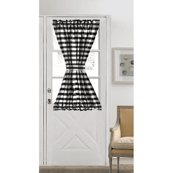 Nvzi -b Black and White Buffalo Check Door Window Curtain with Tieback Rod Pocket Farmhouse Sidelight Curtains for Glass Door Patio Front Door, 1 Panel (Black White,25"x40")