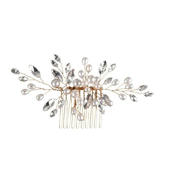 Nvzi -b Bridal Flower Wedding Hair Pins Crystal Pearl Hair Combs Clips Headpiece Gold Wedding Hair Accessories Jewelry with Rhinestone for Brides Bridesmaids Women Girls (Gold)