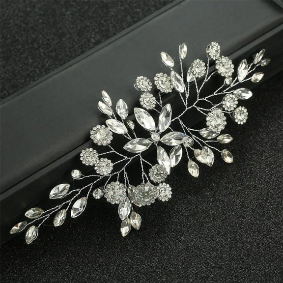 Nvzi -b Bridal Flower Wedding Hair Pins Crystal Pearl Hair Combs Clips Headpiece Gold Wedding Hair Accessories Jewelry with Rhinestone for Brides Bridesmaids Women Girls (Silvery)