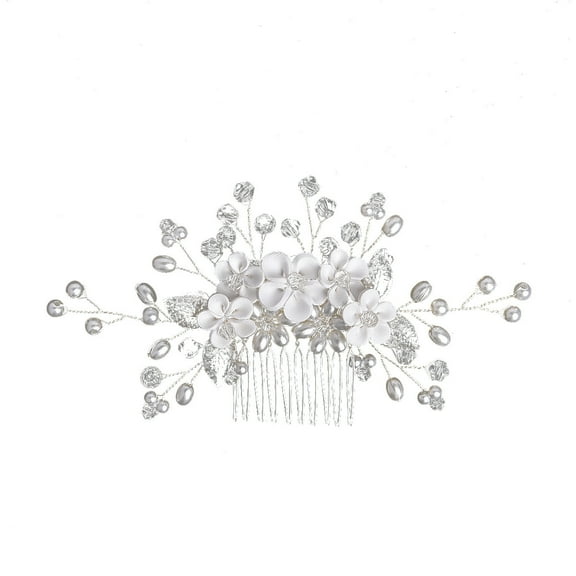Nvzi -b Bridal Flower Wedding Hair Pins Crystal Pearl Hair Combs Clips Headpiece Gold Wedding Hair Accessories Jewelry with Rhinestone for Brides Bridesmaids Women Girls (Silvery)