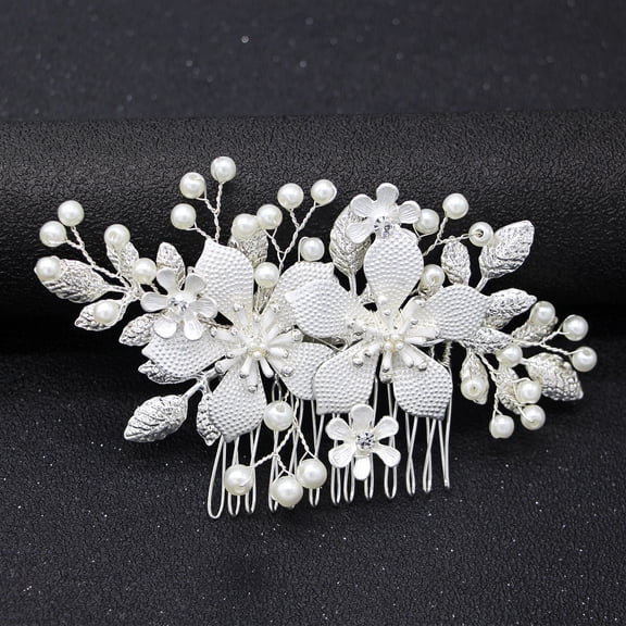 Nvzi -b Bridal Flower Wedding Hair Pins Crystal Pearl Hair Combs Clips Headpiece Gold Wedding Hair Accessories Jewelry with Rhinestone for Brides Bridesmaids Women Girls (Silvery B)