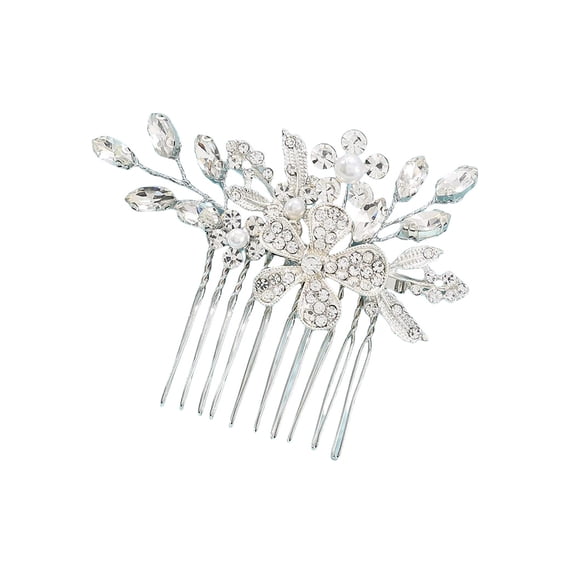 Nvzi -b Bridal Flower Wedding Hair Pins Crystal Pearl Hair Combs Clips Headpiece Gold Wedding Hair Accessories Jewelry with Rhinestone for Brides Bridesmaids Women Girls (Silvery)