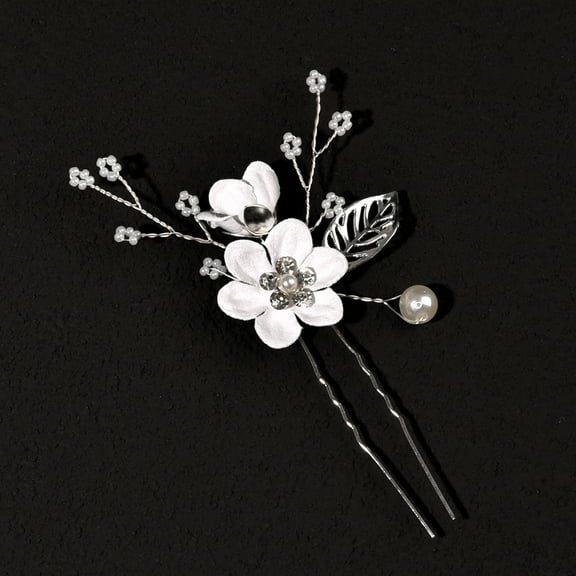 Nvzi -b Bridal Flower Wedding Hair Pins Crystal Pearl Hair Combs Clips Headpiece Gold Wedding Hair Accessories Jewelry with Rhinestone for Brides Bridesmaids Women Girls (Silver white)