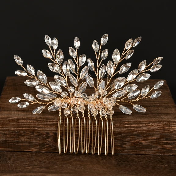 Nvzi -b Bridal Flower Wedding Hair Pins Crystal Pearl Hair Combs Clips Headpiece Gold Wedding Hair Accessories Jewelry with Rhinestone for Brides Bridesmaids Women Girls (Gold)