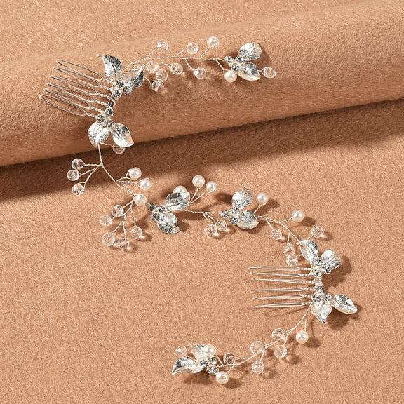 Nvzi -b Bridal Flower Wedding Hair Pins Crystal Pearl Hair Combs Clips Headpiece Gold Wedding Hair Accessories Jewelry with Rhinestone for Brides Bridesmaids Women Girls (silvery)