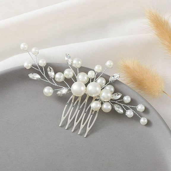 Nvzi -b Bridal Flower Wedding Hair Pins Crystal Pearl Hair Combs Clips Headpiece Gold Wedding Hair Accessories Jewelry with Rhinestone for Brides Bridesmaids Women Girls (Silvery)