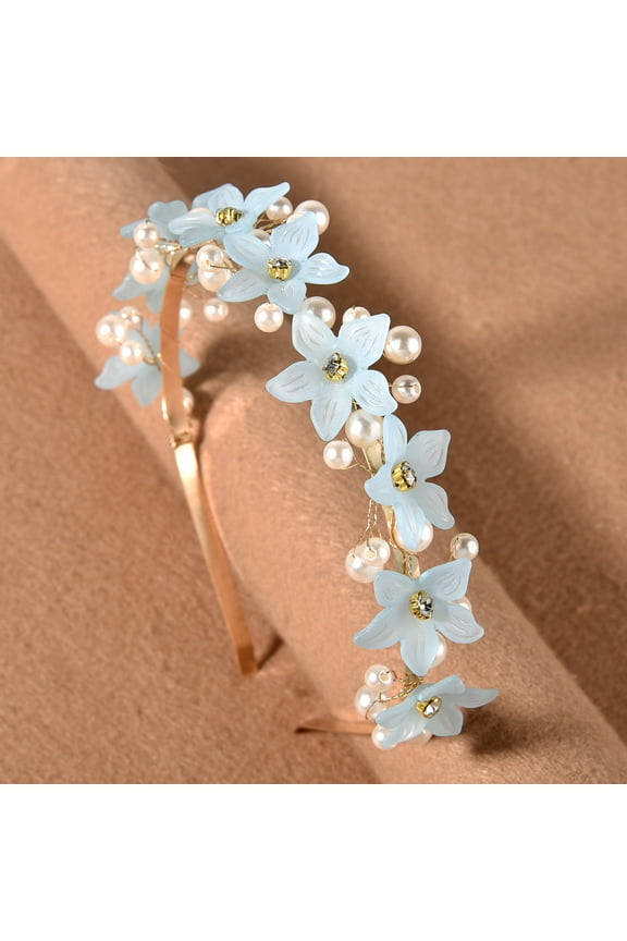 Bridal Flower Wedding Hair Pins Crystal Pearl Hair Combs Clips Headpiece Gold Wedding Hair Accessories Jewelry with Rhinestone for Brides Bridesmaids Women Girls (Blue)