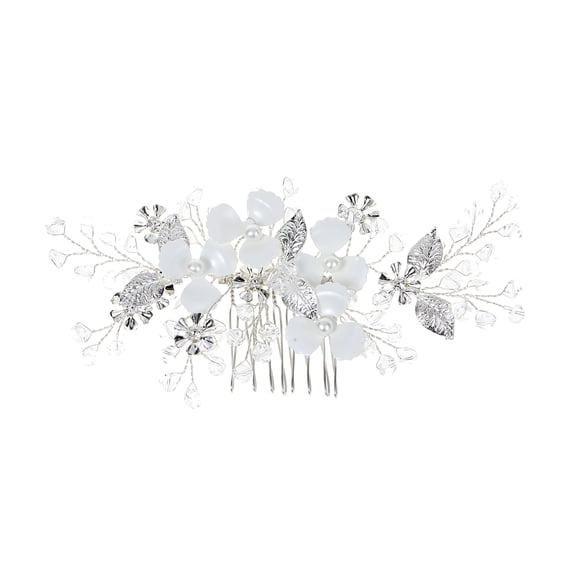 Nvzi -b Bridal Flower Wedding Hair Pins Crystal Pearl Hair Combs Clips Headpiece Gold Wedding Hair Accessories Jewelry with Rhinestone for Brides Bridesmaids Women Girls (Silvery)