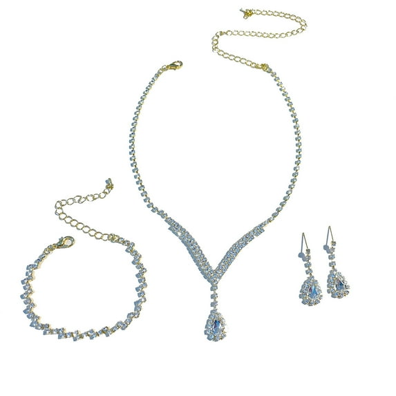 Nvzi -b Bridal Wedding Jewelry Set Crystal Necklace Bracelet Earrings Set for Bride Bridesmaid Rhinestone Necklace Prom Costume Jewelry Set Accessories for Women,B12