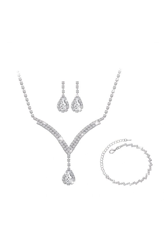 Bridal Wedding Jewelry Set Crystal Necklace Bracelet Earrings Set for Bride Bridesmaid Rhinestone Necklace Prom Costume Jewelry Set Accessories for Women,B13