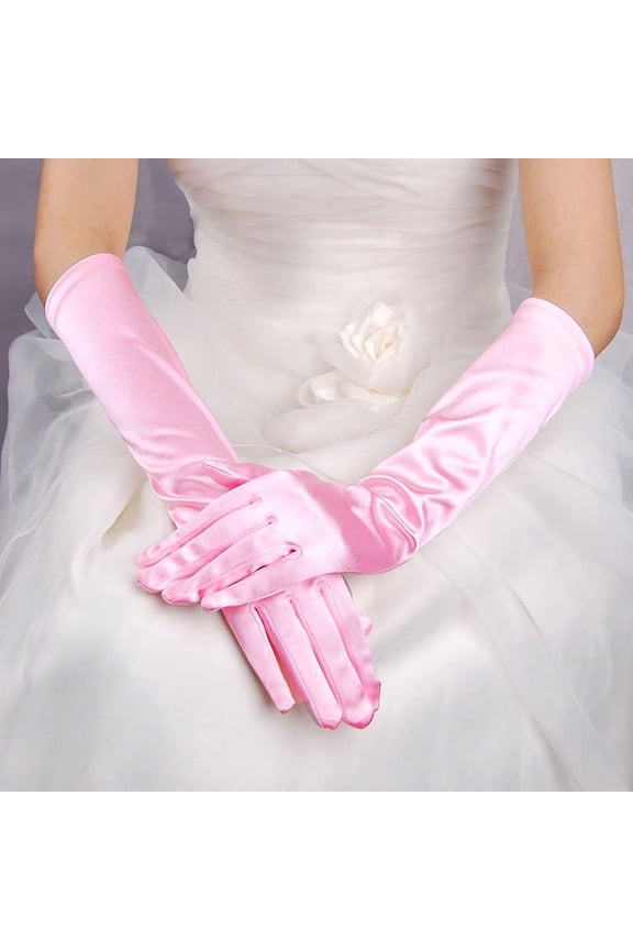 Classic Adult Size Long Opera Length Satin Gloves 15"Pink