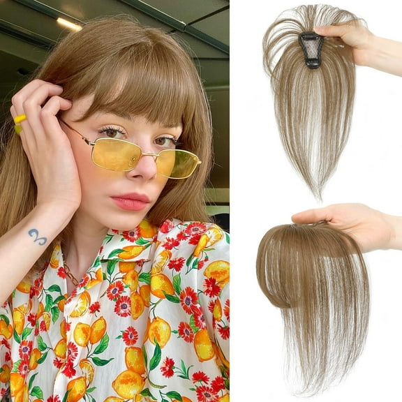 Nvzi -b Clip in Bangs Hair Clip on Bangs for Women 100% Human Hair Wispy Bangs Air Bangs with Temples Hairpieces for Women Curved Bangs for Daily Party WearLight Brown