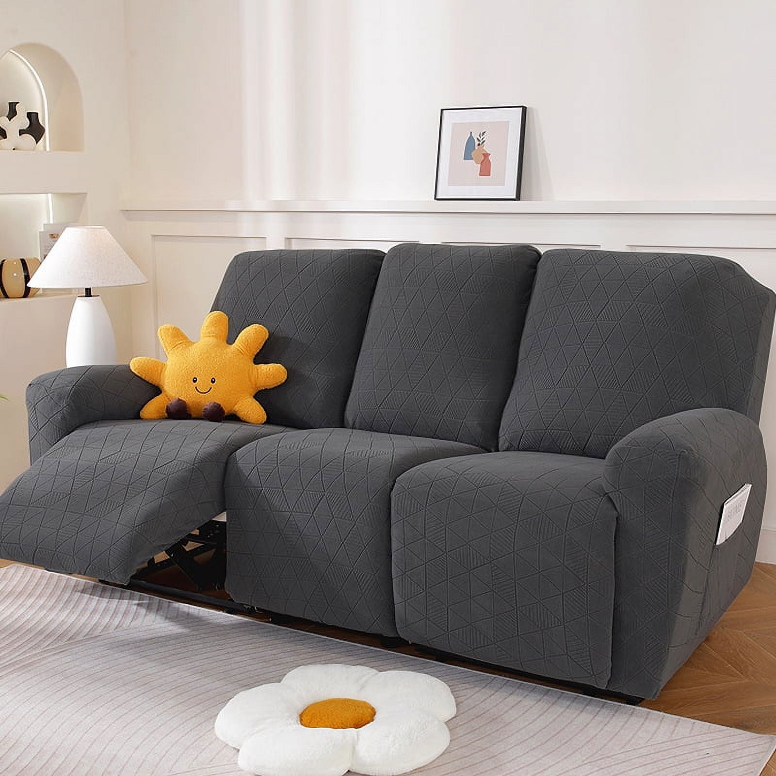 Nvzi -b Couch Cover Argyle Jacquard Stretch Sofa Covers Reclining Chair Cover for Living Room Sofa Easy Fit Washable Furniture Sofa Protector 3 seat (Dark Grey)