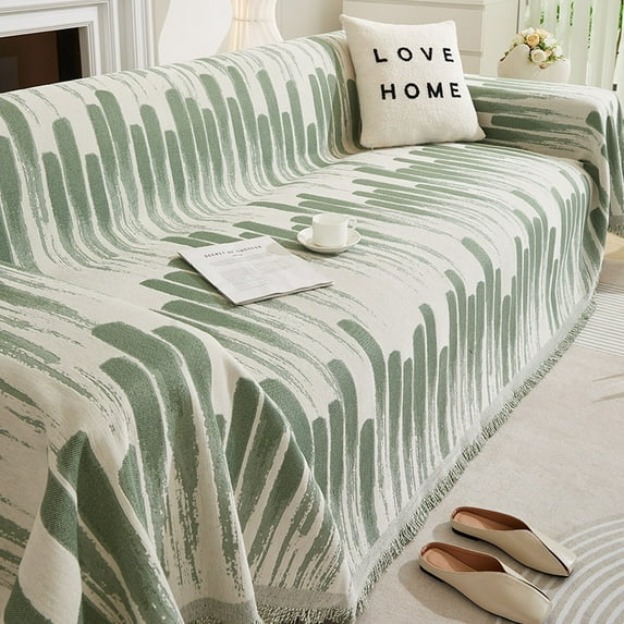 Nvzi -b Couch Cover Chenille Sofa Covers Sofa Towel Cover for Living Room Sofa Easy Fit Washable Furniture Sofa Protector 70.87*149.61inch (Green,Striped)