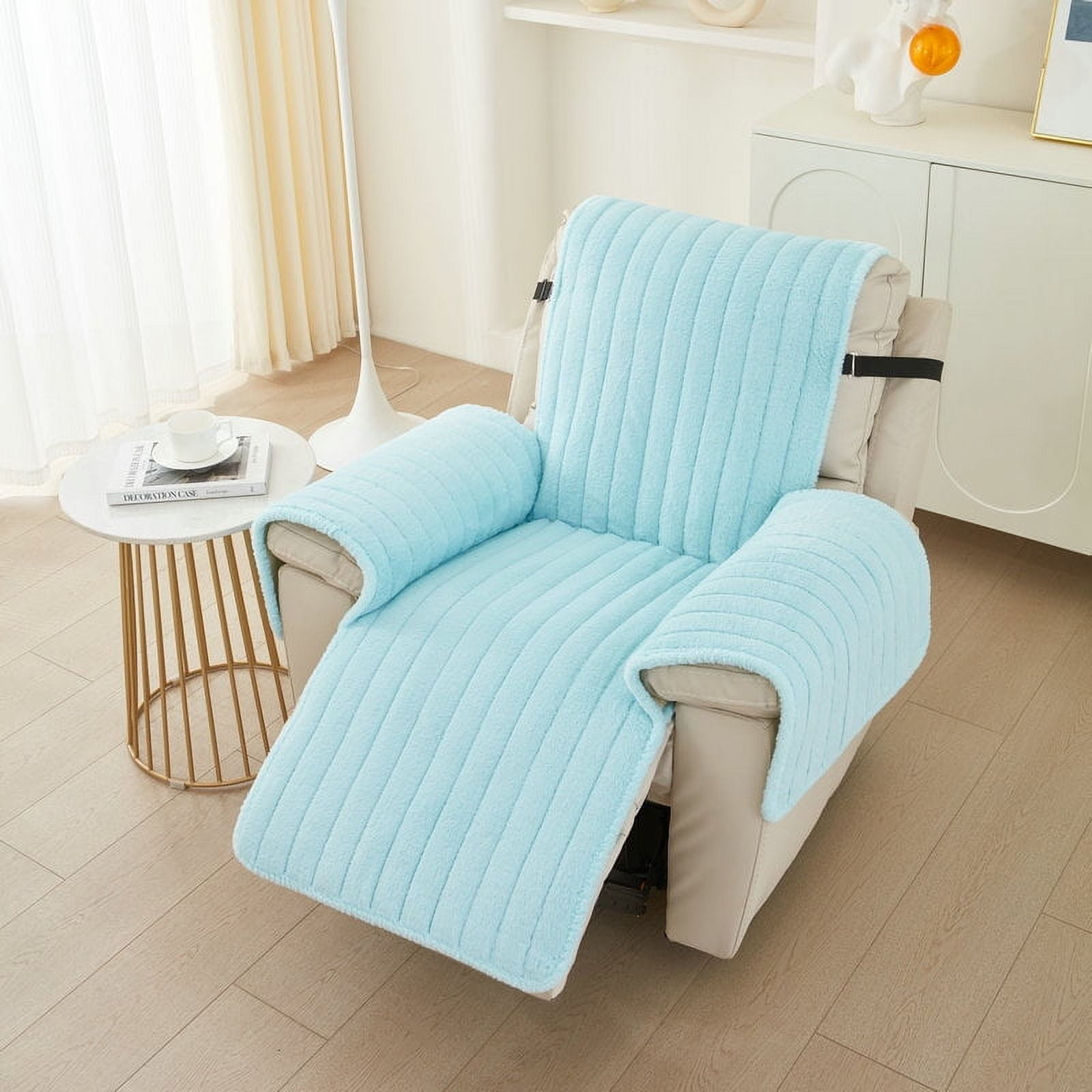 Nvzi -b Couch Cover Solid Color Plush Sofa cushion Reclining Chair Cover for Living Room Sofa Easy Fit Washable Furniture Sofa Protector (21.65*78.74inch,Blue)