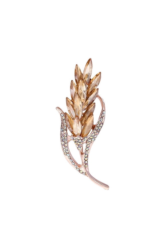 Creative Colorful Leaf Crystal Flower Wheat Brooches Rhinestone Sweater Shawl Corsage Pins For Women(Champagne)