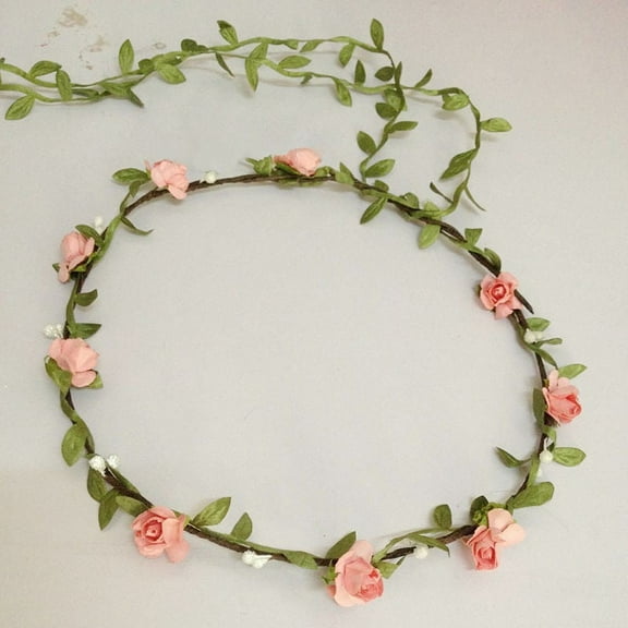 Nvzi -b Crown Floral Garland,Headband Rose Flower Wreath Handmade Bohemian Style Headdress for Bridal Headwear Party Festivals Hair Accessories(Pink)