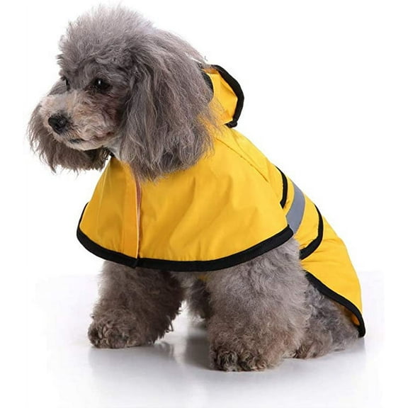 Nvzi -b Dog Reflective Raincoat with Hood Harness Hole, Waterproof Slicker Poncho for Small Medium Dogs and Puppies (Large, Yellow)