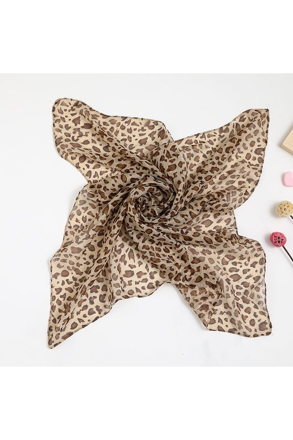 Elegant Personalized Scarf, Chiffon Square Scarf Simulation Silk Scarf, Decorative Leopard Pattern Scarf (Light Brown)