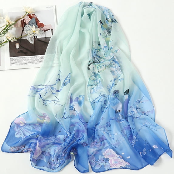 Nvzi -b Elegant Personalized Scarf Square Scarf New Chiffon Scarf Spring Fashion Print Thin Scarf Decoration Sun Protection Shawl -1 Piece (Blue)