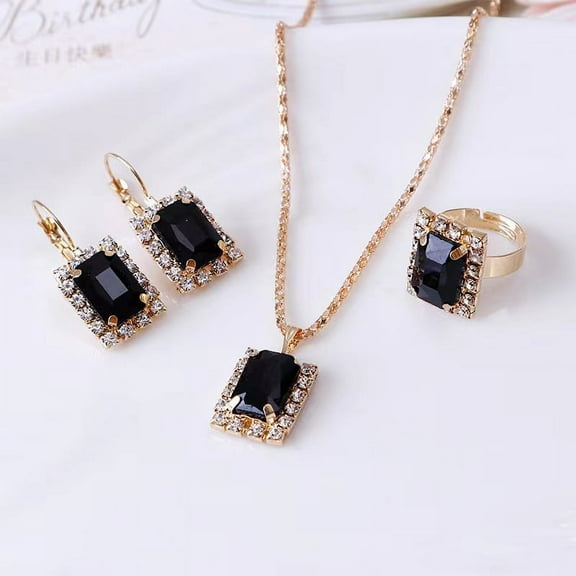 Nvzi -b Fashion Waterdrop Rhinestone Jewelry Set, Retro Water Drop Pendant Necklace Stud Earrings Jewelry Set for Women Mother Bridal Wedding-Black A